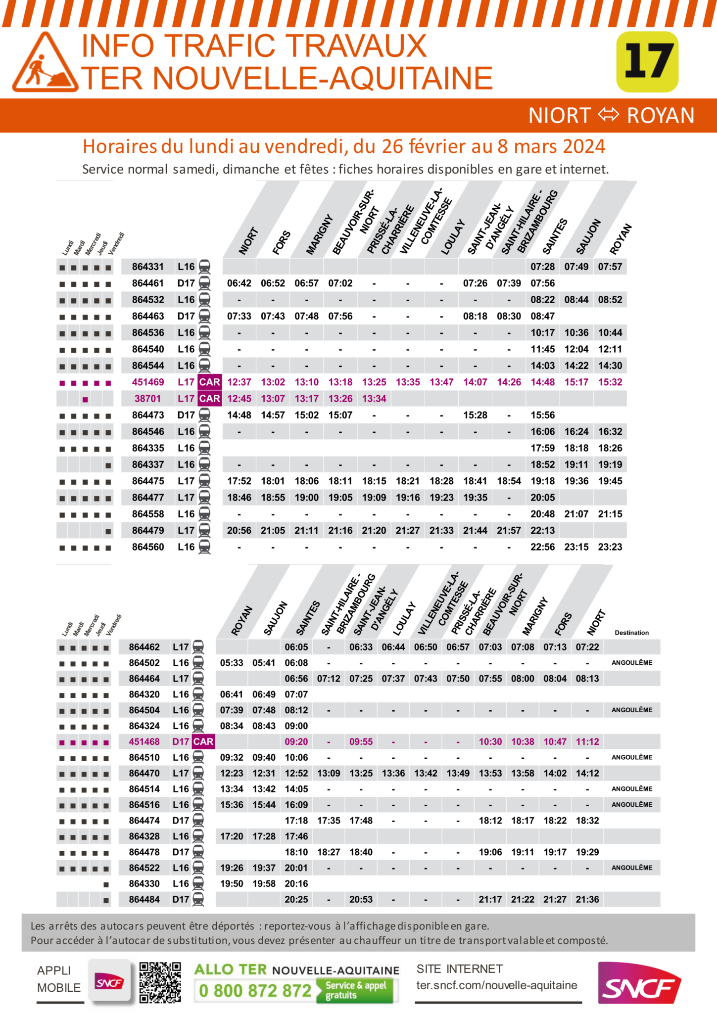 Fiches horaires ligne 17 pour les jours à venir Plained